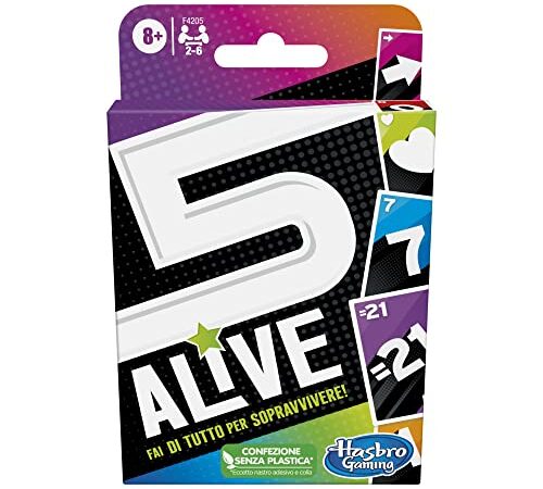 5 Alive, gioco di carte Hasbro Gaming dal ritmo incalzante per bambini e famiglie, giochi per tutta la famiglia, giochi di carte veloci da 2 a 6 giocatori