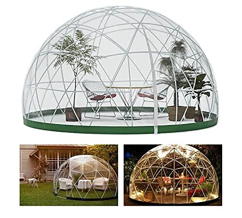 AeasyG Cupola da Giardino da 12 Piedi, Cupola geodetica per Serra Igloo in PVC da Esterno, con Kit Cupola geodetica con Copertura in PVC/PP e Corde Luminose da 2 * 10 m, per Cortile, Festa, Serra