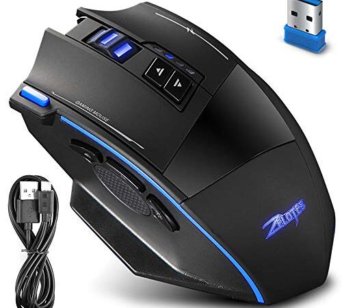 AFUNTA Mouse Wireless 2.4G 9 Pulsanti 2500 DPI Regolabile 1000-1500-2000-2500 DPI Ottico Mouse Gaming Senza Fili con Ricevitore per PC Laptop Desktop Mac Windows 10 Linux PRO Gamer