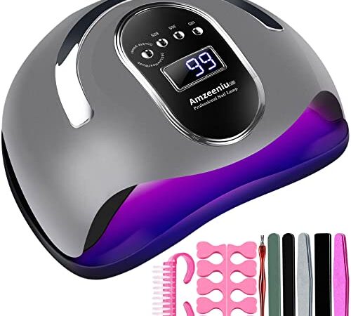 Amzeeniu Lampada Unghie UV LED da 168W,Professionale Fornetto per Manicure Display LED Automatico Sensore Per Manicure/Pedicure,4 Timer Preimpostati