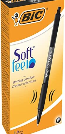 Bic Soft FeelClic Grip Penna a Sfera, a Scatto, Punta Media da 1,0mm, Confezione da 12 Pezzi, Colore Nero