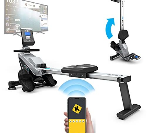 Bluefin Fitness Blade Vogatore Pieghevole per la Casa | Rowing Machine | Resistenza Magnetica | 8 Livelli di Tensione | Smooth Belt Drive | Console Fitness Digitale LCD | App Smartphone