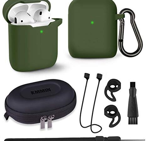 Custodia AirPods, KMMIN Cover AirPods per Apple AirPods 1&2 di Ricarica Wireless 7 in 1 Custodia Silicone Premium Visibile a LED Frontale con Accessori Airpods Scatola Portaoggetti Portachiavi