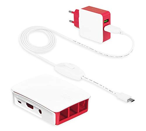 LEICKE Alimentatore 5V 3A 3A 15W Caricatori AC per Raspberry Pi 3 / Pi 3 Modello B+| Con Custodia ufficiale per Raspebbry Pi 3 | 2 Connettori Micro USB con interruttore ON/OFF,Adattatore EU 1.8m