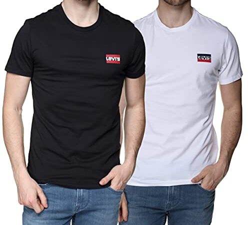 Levi's 2PK Crewneck Graphic M T-Shirt, Multicolore (2 Pack SW White/Mineral Black 0000), X-Large (Pacco da 2) Uomo