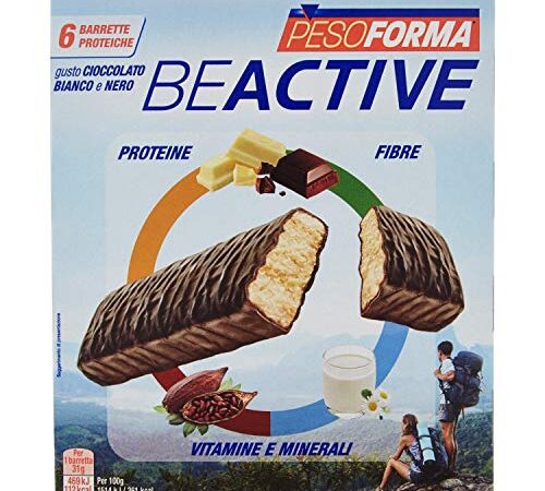 Pesoforma Beactive Barrette Cioccolato Bianco e Nero, Barrette Proteiche per Sport - 6 x 31 g