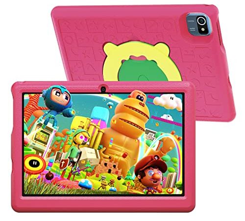 Tablet per Bambini 10 Pollici, HotLight Kids Tablet con Controllo Genitori, 32GB ROM+128GB SD Expansion, Kidoz Preinstallato, 6000 mAh, WiFi, Tipo C, Tablet Educativo con Custodia Protettiva (Rosa)