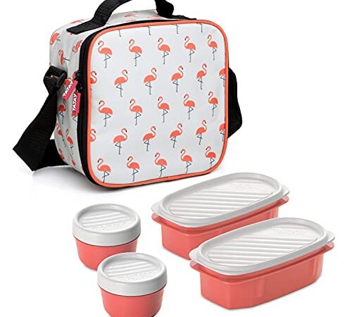 Tatay Urban Food Casual, Borsa Termica Porta Pranzo, 3L Capacità, con 4 Contenitori Alimentari, 2 x 0.5 L, 2 x 0.2 L, senza BPA, Rosa (Fiammingo), 22.5 x 10 x 22 cm