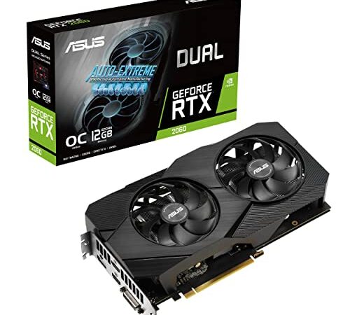 ASUS Dual GeForce RTX 2060 EVO OC Edition Scheda Grafica, 12GB GDDR6, PCIe 3.0, HDMI, DisplayPort, DVI, Due Ventole Axial-Tech, Tecnologia 0dB, Auto Extreme, PSU Consigliata 500W, GPU Tweak II, Nero