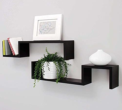 BAKAJI Set 2 Mensole da Parete Design Moderno Scandinavo Mensola Scaffale 2 Ripiani in Legno MDF Dimension 58 x 12 x 10 cm Arredamento Decorazione Casa (Nero)