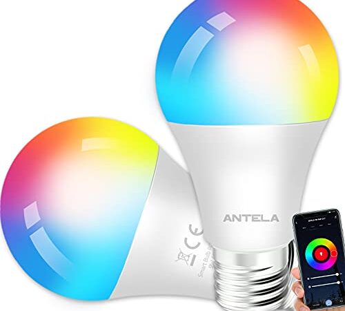 Lampadine LED Alexa Inteligente WiFi E27, Dimmerabile Lampadina ANTELA Smart 9W 806ML 80W equivalente, RGB & 2700K-6500K bianco freddo caldo, compatibile con Alexa/Google Home, 2 pezzi