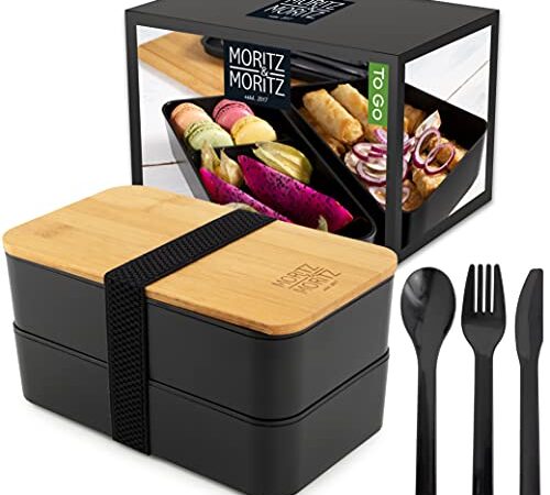 Moritz & Moritz Bento Box Giapponese - Lunch Box da Porta Pranzo Perfetta per Adulti e Bambini - Schiscetta Pranzo con Scomparti - Lunch Box con Posate - Ideale per Il Lavoro, la Scuola e in Viaggio