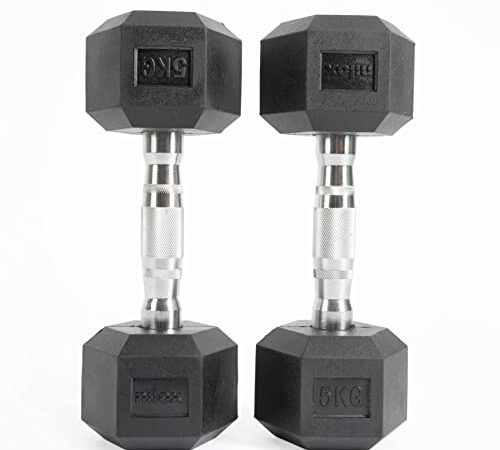 Nilox, Dumbell 2.5 Kg, Manubri Palestra con Rivestimento in Gomma Vulcanizzata Spessa, Impugnatura Sagomata in Acciaio Inciso a Diamante per Uso Confortevole, Forma Esagonale Antirotolamento