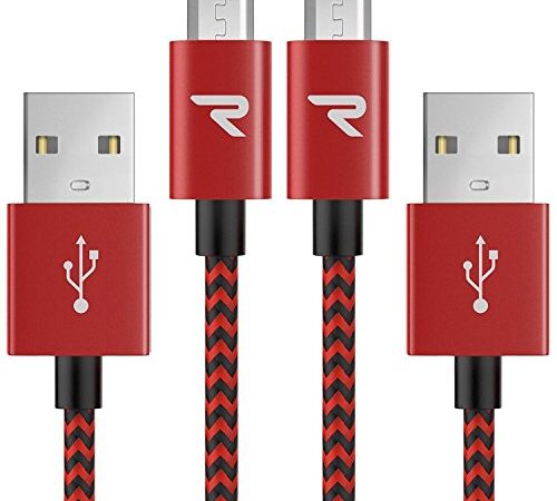 RAMPOW Cavo Micro USB [1 m/Set di 2] Ricarica Rapida 2,4 A - Cavo USB in Nylon intrecciato per Samsung, Huawei, LG, Sony, Xiaomi Redmi Note 5 6 Pro, Wiko Lenny Jerry 2 3, ecc - Rosso