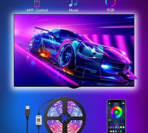 Strisce LED USB, Romwish 3M retroilluminazione LED TV con controllo da APP striscia LED RGB per TV da 40 pollici-60 pollici, sincronizzazione con musica, Adatto a TV, PC Monitore e Camera da Letto