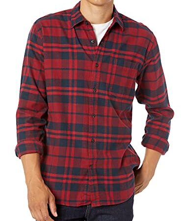 Amazon Essentials Camicia in Flanella a Maniche Lunghe Regular Fit Uomo, Rosso, Motivo Scozzese, M