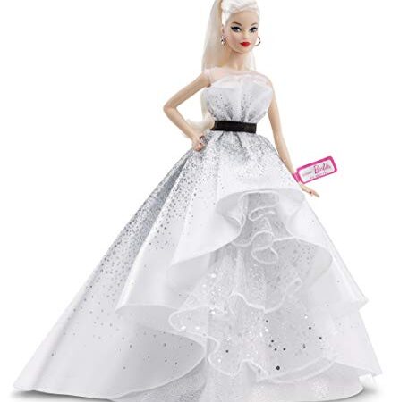 Barbie-60 Anniversario Vestito Bianco Bambola da Collezione per Bambini 6 + Anni, Multicolore, FXD88