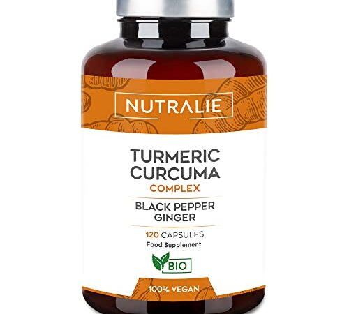 Curcuma Curcumina BIO - Curcuma e Piperina Plus - Antinfiammatorio e Antiossidante Naturale - Curcuma Bio + Zenzero e Pepe Nero ad Alto Dosaggio Certificato Bio| 120 Curcuma Capsule Vegane Nutralie