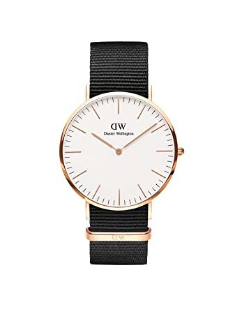 Daniel Wellington Classic Cornwall Orologio Uomo, 40mm, in NATO, Nero/Oro Rosato