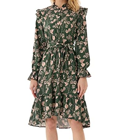 GRACE KARIN Vestito Donna Elegante Sera Verde Fiori Abito Cerimonia Donna S