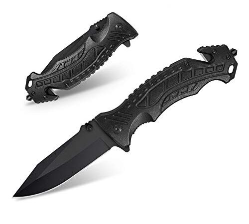 HONZIN Coltello Pieghevole 5-in-1 Coltello Sopravvivenza Multiuso Sicura Portatile Coltellino Tascabile con Custodia Rigida