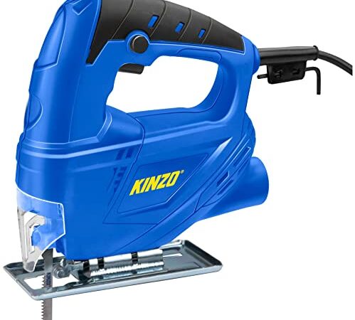 Kinzo Seghetto alternativo – 230 V – 400 W – con aspirazione – foglio protettivo – vari materiali – legno fino a 65 mm – metallo fino a 6 mm – blu, 8711252064161