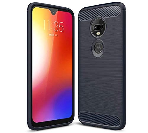 Lapinette Cover Compatibile con Motorola Moto G7 Plus Fibra di Carbonio - Cover Moto G7 Plus Carbonio - Custodia Moto G7 Plus Antiurto - Cover Morbida Silicone Premium Blu