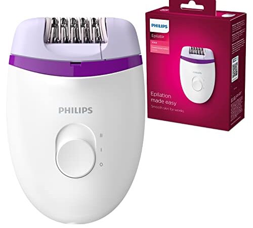 Philips BRE225/00 Satinelle Essential Epilatore Elettrico Compatto, Bianco/Viola