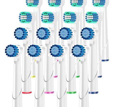 Qlebao Testine Compatibile con Braun Oral b Spazzolino elettrico Pro/Advance Power/Smart/Vitality/Genius Series, Testine di Ricambio per Oral-B，8 Precision, 8 Sensitive, 16 Pezzi