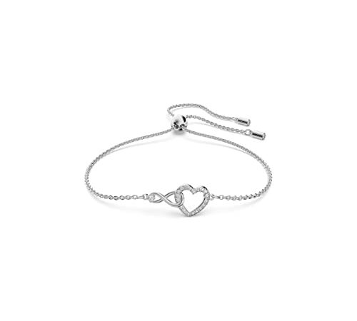 Swarovski Infinity Bracciale a Catena Morbida, Placcato in Tonalità Rodio Lucido con Delicati Zirconi su un Simbolo con Cuore e Infinito, Bianco