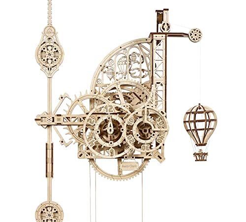 UGEARS Orologio a Pendolo Puzzle 3D - Aero Clock Orologio Sospeso Da Parete a pendolo Puzzle 3D in Legno - Modello Meccanico Kit di costruzione fai da te - Modellini Da Costruire Per Adulti Bambini