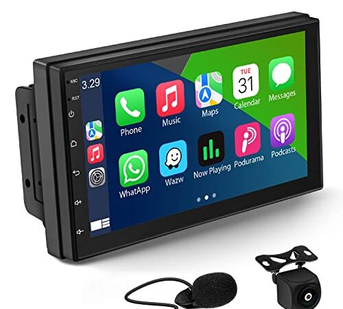 Autoradio 2 Din Compatibile Apple CarPlay, X-REAKO MP5 Autoradio Touch Screen 7 Pollici con Bluetooth Vivavoce/Microfono, Stereo Per Auto supporta Radio FM/EQ/Mirror Link