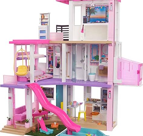 Barbie Casa dei Sogni - Playset Casa di Barbie 3 piani - Piscina - Scivolo - Ascensore - Oltre 75 Accessori - Alta 110 cm -  Regalo per Bambini 3-7 Anni