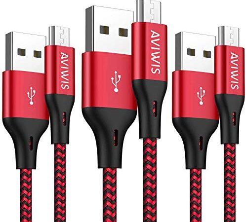 Cavo Micro USB [3Pezzi 2M] Cavo USB Micro USB Nylon Intrecciato Cavo Micro USB Ricarica Rapida Cavo Android Compatibile con Samsung Galaxy S7/S6/J7/Note5, Huawei, Nokia, LG, Kindle - Rosso