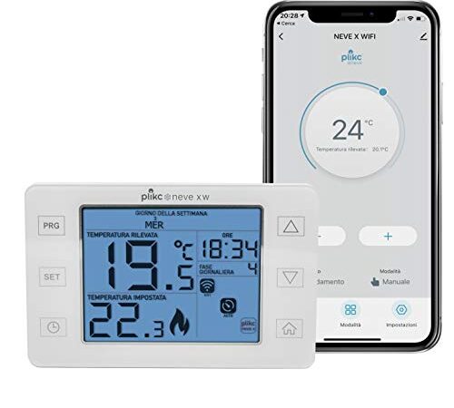 Cronotermostato digitale Wifi dual band ad incasso o da parete compatibile con Alexa - Alimentazione 220V - Plikc Neve X W