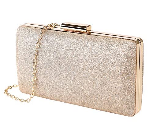 MaoXinTek Pochette Donna Clutch Cerimonia Borsa da Sera con Glitter Borse a Tracolla Piccolo, Con Catena Crossbody Busta Elegante Cocktail Festa Nuziale Borsetta, Oro