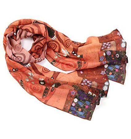 prettystern Donna 160cm Sciarpa Di Seta Gustav Klimt stampe Arte Foulard Regalo Idee Albero Della Vita oro-arancio P875