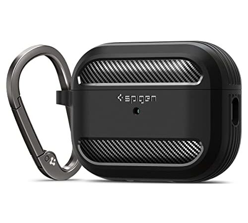 Spigen Cover Rugged Armor Compatible con Airpods Pro 2 (2a Generazione 2022) con Moschettone- Nero Opaco