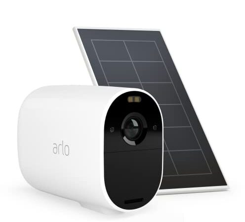 Arlo Telecamera Essential Spotlight XL + Pannello Solare, Videosorveglianza WiFi, 12 mesi di batteria, Visione notturna a colori, Faro e Allarme integrati, 90 giorni Arlo Secure inclusi, Bianco