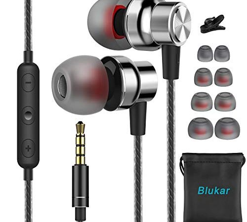 Blukar Auricolari, Cuffie in-Ear Stereo con Microfono e Controllo del Volume - Alta Definizione, Bassi Potenti, Isolamento del Rumore, Suono Puro per iPhone, iPad, Huawei e Altri Smartphone Android