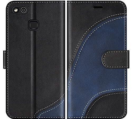 BoxTii Cover per Huawei P10 Lite, Custodia in PU Pelle Portafoglio per Huawei P10 Lite, Magnetica Cover a Libro con Slot per Schede, Nero