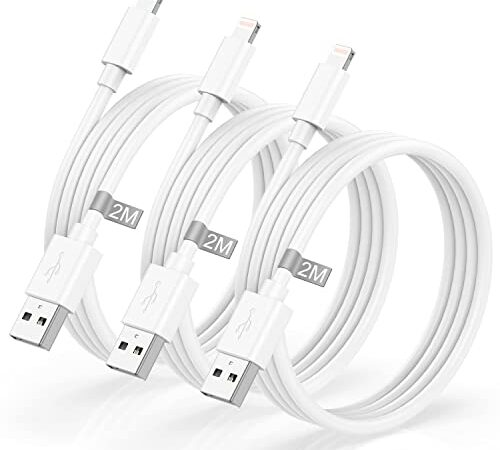 Cavo iPhone 2 Metri 3Pezzi[Certificato Apple MFi],Cavo Lightning USB 2M Lungo Cavo iPhone Originale Apple Cavo Ricarica iPhone Cavetto Filo Caricatore per iPhone 14 13 12 11 Pro Max/X/XS/XR/8/7/6/iPad