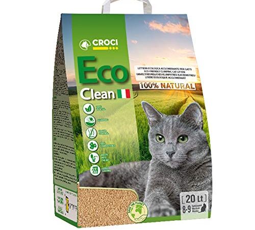 Croci Lettiera Eco Clean 20 L - Lettiera Gatti agglomerante, Biodegradabile si getta nel WC, 100% vegetale, Sabbia Antiodore di lunga durata