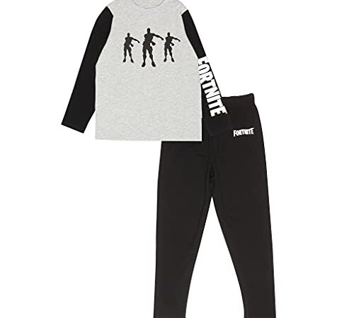 Fortnite Set Pigiama Lungo Motivo Emotes, Nero Heather Grey, 12-13 Anni Bambini e Ragazzi