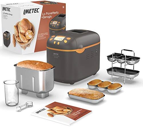 Imetec La Panetteria +Zeroglu, Macchina per Pane, Ciabatte, Panini, Dolci con Farine Naturali e Senza Glutine, 20 Programmi, 2 Pale Impastatrici, Temperatura di Lievitazione Controllata, Marrone