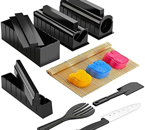 Kit per la produzione di sushi 15 in 1, kit di rulli per sushi con 8 forme di stampo per sushi, strumenti facili da preparare per sushi fai da te con tappetino per sushi in bambù