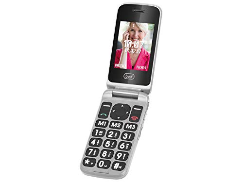 Trevi FLEX PLUS 55 Telefono Cellulare per Anziani a Conchiglia con grandi tasti, grande display LCD 2.4", Funzione SOS, Doppio Display, Bluetooth, Fotocamera, Radio FM, Grigio