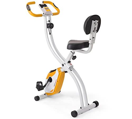 Ultrasport F-Bike 200B, trainer per bicicletta, cyclette pieghevole, con schienale, computer allenament LCD, peso massim utent 110 kg, misurazione frequenz cardiaca, 8 livelli di resistenza, Arancia