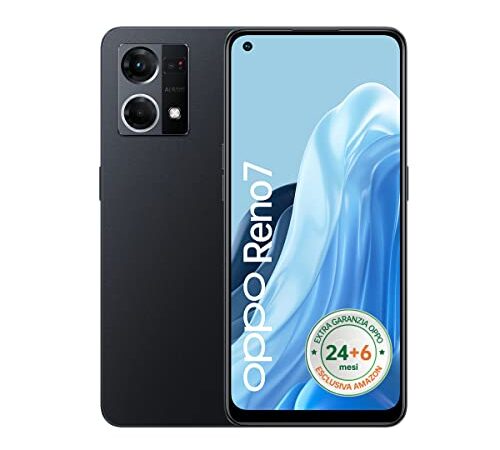 OPPO Reno7 Smartphone, AI Tripla Fotocamera 64+2+2MP, Display 6.4” 90HZ AMOLED, 4500mAh, Ricarica 33W, RAM 8GB (Esp. fino 13GB) + ROM 128GB (Esp. fino 1TB), [Extra Garanzia 24+6 Mesi], Cosmic Black