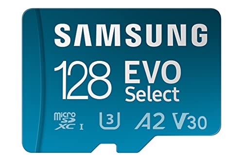 Samsung Memorie Mb-Me128Ka Evo Select Scheda Microsd Da 128 Gb, Uhs-I U3, Fino A 130 Mb/S, Adattatore Sd Incluso, Blu, ‎1.5 x 1.1 x 0.1 cm; 0.26 grammi